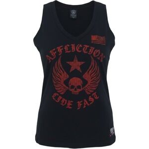Vintage Affliction Women's Graphic Tank Top - Black/Red Skull Wings - XL